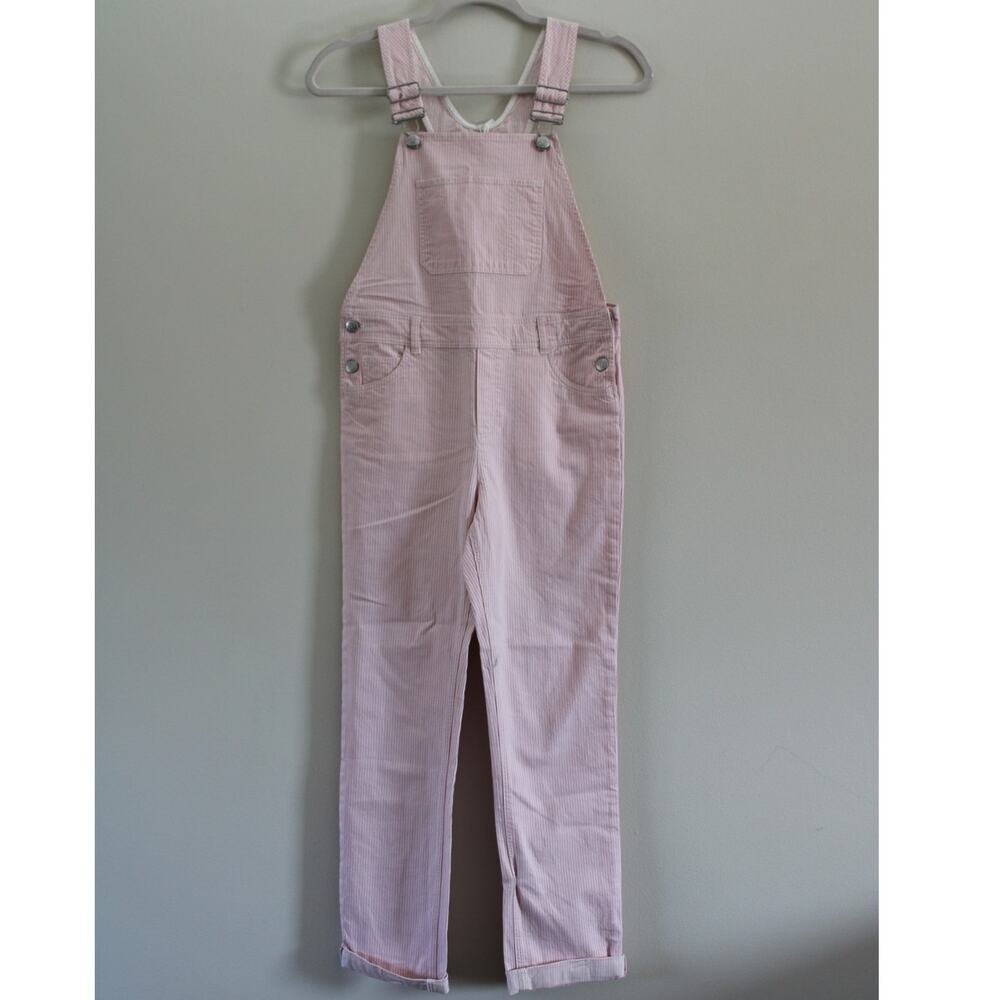 NWT Bonpoint‎ Country Overalls Stretch Cotton Pink White Stripe 12